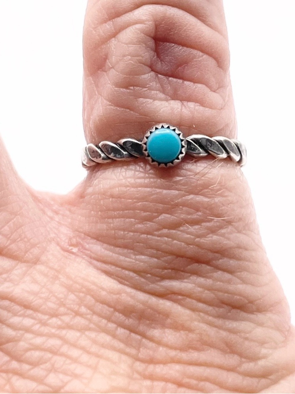 Size 5 Turquoise 925 Sterling Silver Twisted Band Ring - Picture 5 of 7